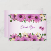 Pink Yellow Floral Rustic Elegant Wedding サンキューカード (正面/裏面)