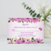 Pink Yellow Floral Rustic Elegant Wedding 出欠カード (スタンド正面)