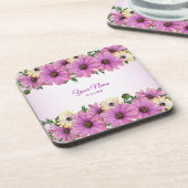 Pink Yellow Floral Rustic Elegant Wedding Party コースター (左側)