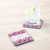 Pink Yellow Floral Rustic Elegant Wedding Party コースター (右側)