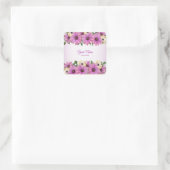 Pink Yellow Floral Rustic Elegant Wedding Party スクエアシール (バッグ)