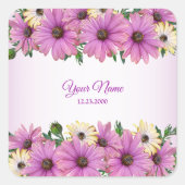 Pink Yellow Floral Rustic Elegant Wedding Party スクエアシール (正面)