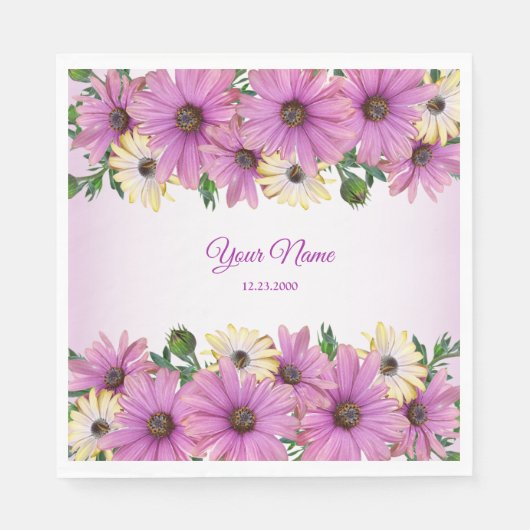 Pink Yellow Floral Rustic Elegant Wedding Party スタンダードランチョンナプキン (正面)