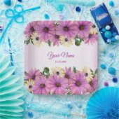 Pink Yellow Floral Rustic Elegant Wedding Party ペーパープレート (パーティー)