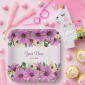 Pink Yellow Floral Rustic Elegant Wedding Party ペーパープレート (パーティー)