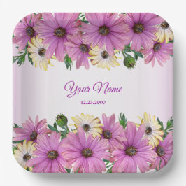 Pink Yellow Floral Rustic Elegant Wedding Party ペーパープレート