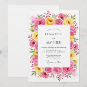 Pink Yellow Floral Whimsy Wedding 招待状 (正面/裏面)