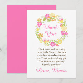 Pink & Yellow Floral Wreath Bridal Shower サンキューカード