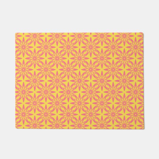Pink Yellow Flower Seamless Pattern ドアマット (正面)
