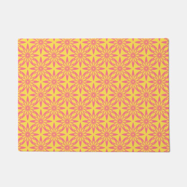 Pink Yellow Flower Seamless Pattern ドアマット (正面)
