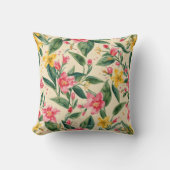 Pink Yellow Flowers, Florals, Blue Stripes クッション (正面)