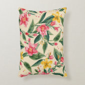 Pink Yellow Flowers, Florals,Yellow Stripes アクセントクッション (正面(垂直))