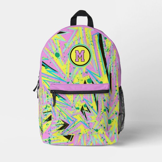 Pink Yellow Graffiti Explosion Seamless Pattern  プリントバックパック (正面)