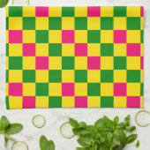 Pink Yellow Green Checkered Pattern Design  キッチンタオル (折り畳み)