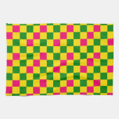 Pink Yellow Green Checkered Pattern Design  キッチンタオル (横)