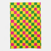 Pink Yellow Green Checkered Pattern Design  キッチンタオル (縦)