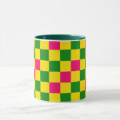 Pink Yellow Green Checkered Pattern Design  マグカップ (中央)