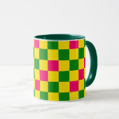 Pink Yellow Green Checkered Pattern Design  マグカップ (正面右)