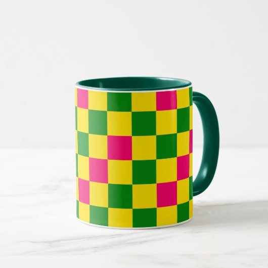 Pink Yellow Green Checkered Pattern Design  マグカップ (正面右)