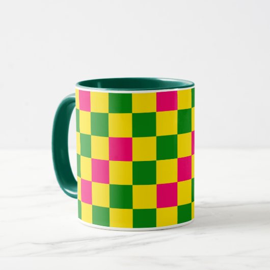Pink Yellow Green Checkered Pattern Design  マグカップ (正面左)