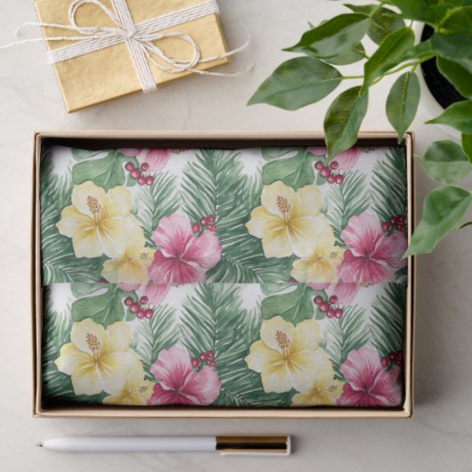 Pink Yellow Hibiscus Flowers Birthday 薄葉紙 (ギフト)