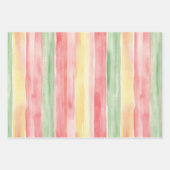 Pink Yellow Hibiscus Flowers Bows Stripes Birthday ラッピングペーパーシート (正面2)