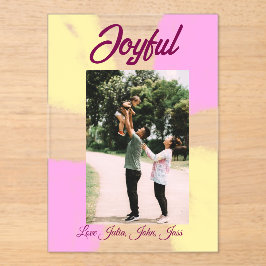 Pink yellow joyful holidays photo family retro boh アクリル招待状