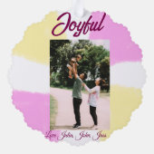 Pink yellow joyful holidays photo family retro boh オーナメントカード (裏面)