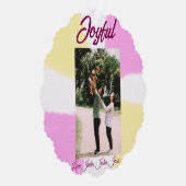 Pink yellow joyful holidays photo family retro boh オーナメントカード (右)