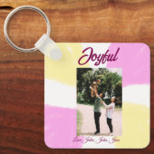 Pink yellow joyful holidays photo family retro boh キーホルダー (正面)