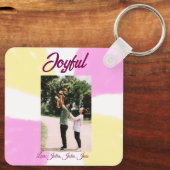 Pink yellow joyful holidays photo family retro boh キーホルダー (裏面)