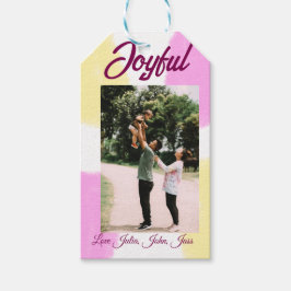 Pink yellow joyful holidays photo family retro boh ギフトタグ