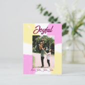 Pink yellow joyful holidays photo family retro boh シーズンポストカード (スタンド正面)