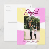 Pink yellow joyful holidays photo family retro boh シーズンポストカード (正面/裏面)