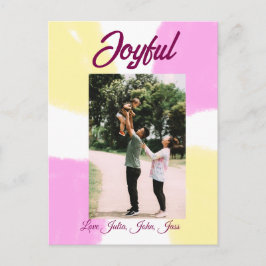Pink yellow joyful holidays photo family retro boh シーズンポストカード