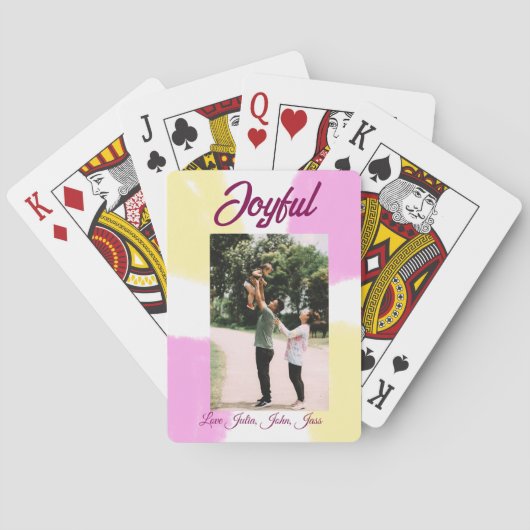 Pink yellow joyful holidays photo family retro boh トランプ (裏面)