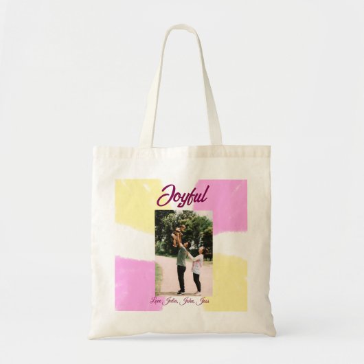 Pink yellow joyful holidays photo family retro boh トートバッグ (正面)