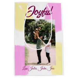 Pink yellow joyful holidays photo family retro boh ミディアムペーパーバッグ