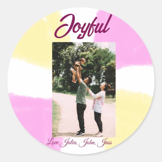 Pink yellow joyful holidays photo family retro boh ラウンドシール (正面)