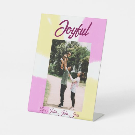 Pink yellow joyful holidays photo family retro boh 台座サイン (正面)