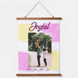 Pink yellow joyful holidays photo family retro boh 吊り下げ型タペストリー