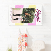 Pink yellow joyful holidays photo family retro boh 横断幕 (インサイチュ)