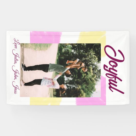 Pink yellow joyful holidays photo family retro boh 横断幕 (横)