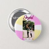 Pink yellow joyful holidays photo family retro boh 缶バッジ (正面&裏面)