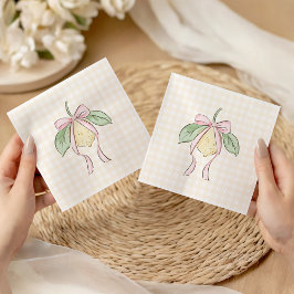 Pink & Yellow Lemon Bow Baby Shower スタンダードカクテルナプキン
