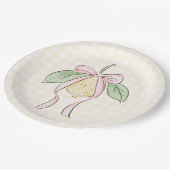 Pink & Yellow Lemon Bow Baby Shower ペーパープレート (アングル)