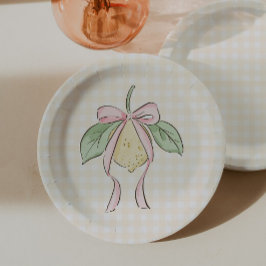 Pink & Yellow Lemon Bow Baby Shower ペーパープレート