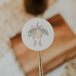 Pink & Yellow Lemon Bow Baby Shower ラウンドシール