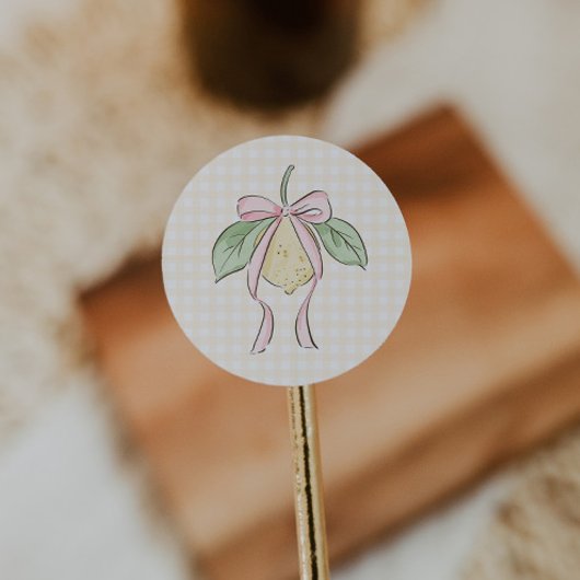 Pink & Yellow Lemon Bow Baby Shower ラウンドシール