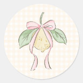 Pink & Yellow Lemon Bow Baby Shower ラウンドシール (正面)